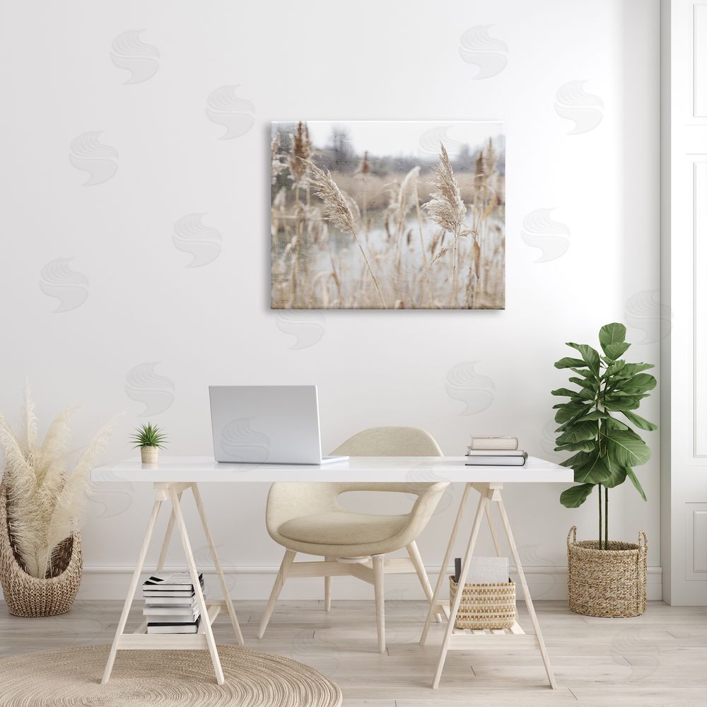 Kim Allen Rural Pampas Grass Reeds Lakeside Pond Marsh Canvas Wall Art Print in Room