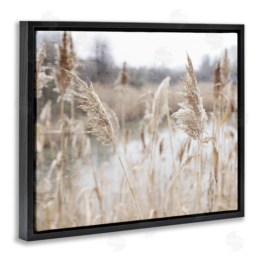 Kim Allen Rural Pampas Grass Reeds Lakeside Pond Marsh Black Floating Frame Canvas Wall Art Print
