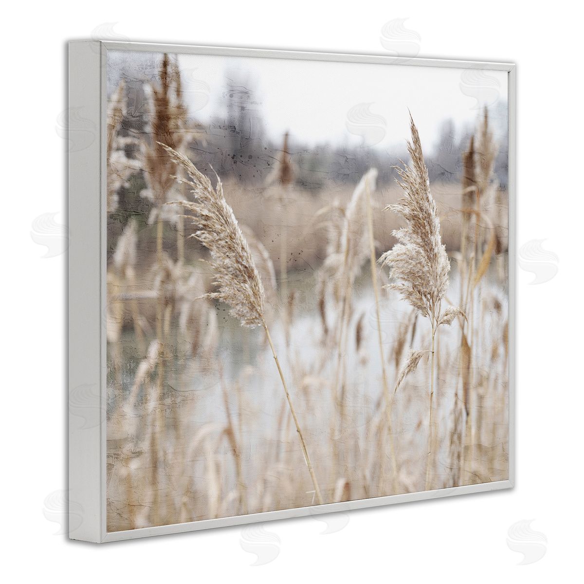 Kim Allen Rural Pampas Grass Reeds Lakeside Pond Marsh White Framed Giclee Wall Art Print