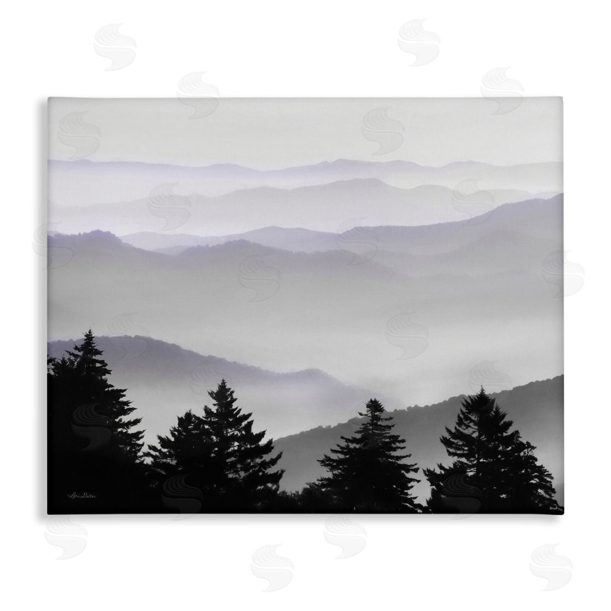 Lori Deiter Pine Trees Silhouettes Foggy Mountain Range Peaks Stretched Canvas Wall Art Print