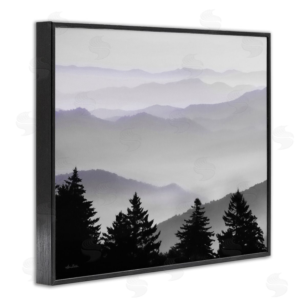 Lori Deiter Pine Trees Silhouettes Foggy Mountain Range Peaks Black Framed Giclee Wall Art Print