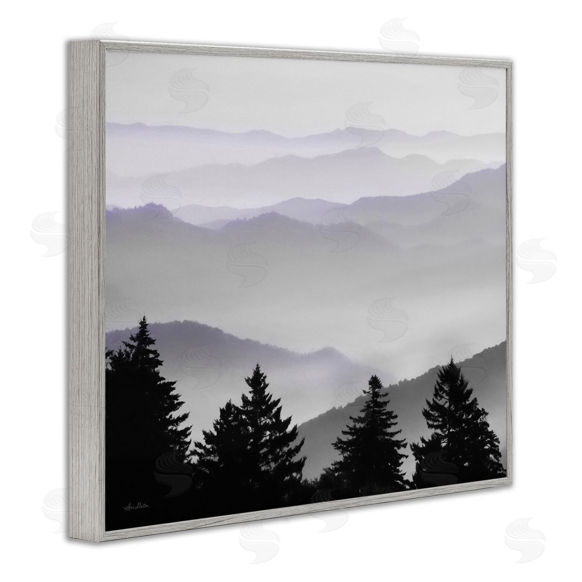 Lori Deiter Pine Trees Silhouettes Foggy Mountain Range Peaks Gray Framed Giclee Wall Art Print