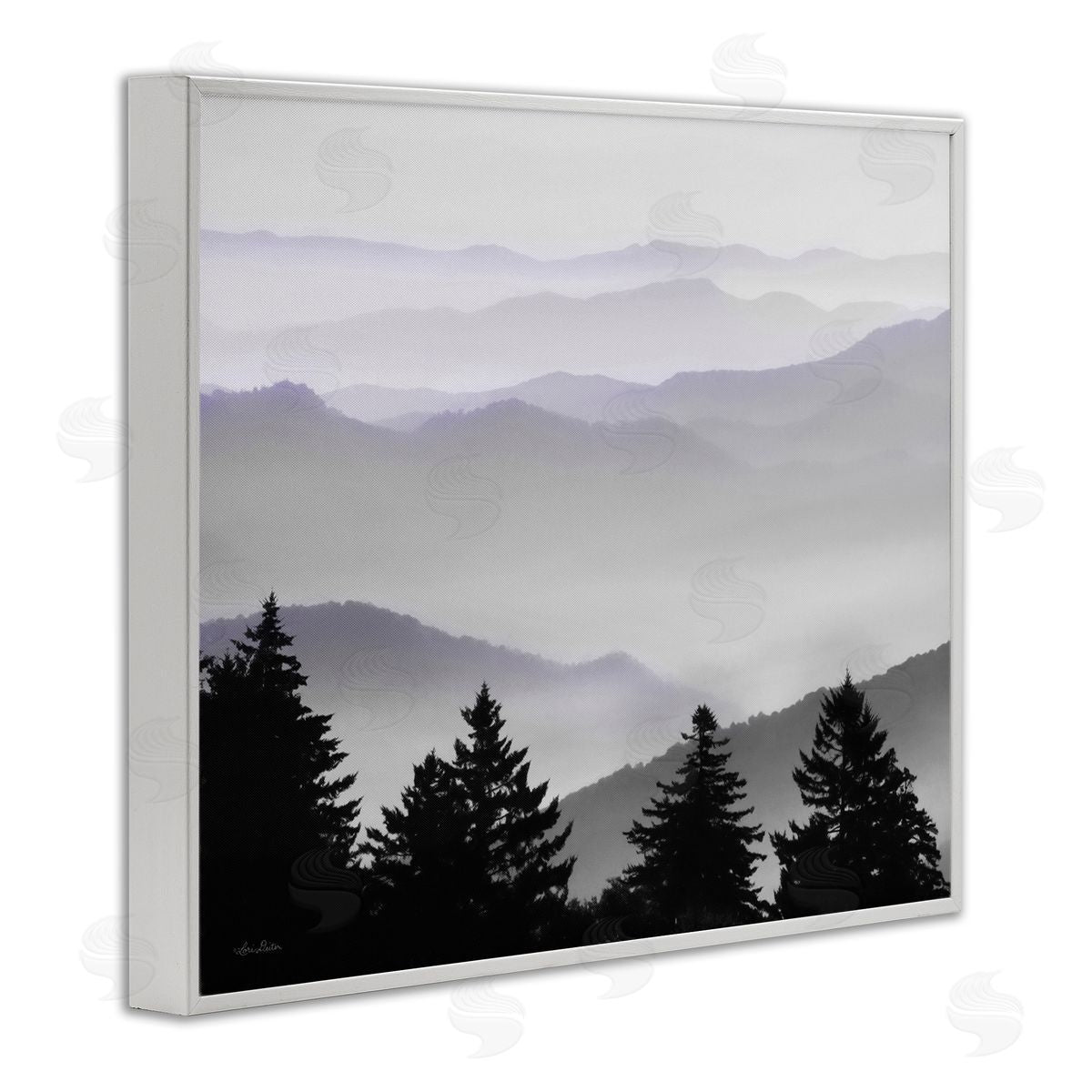 Lori Deiter Pine Trees Silhouettes Foggy Mountain Range Peaks White Framed Giclee Wall Art Print