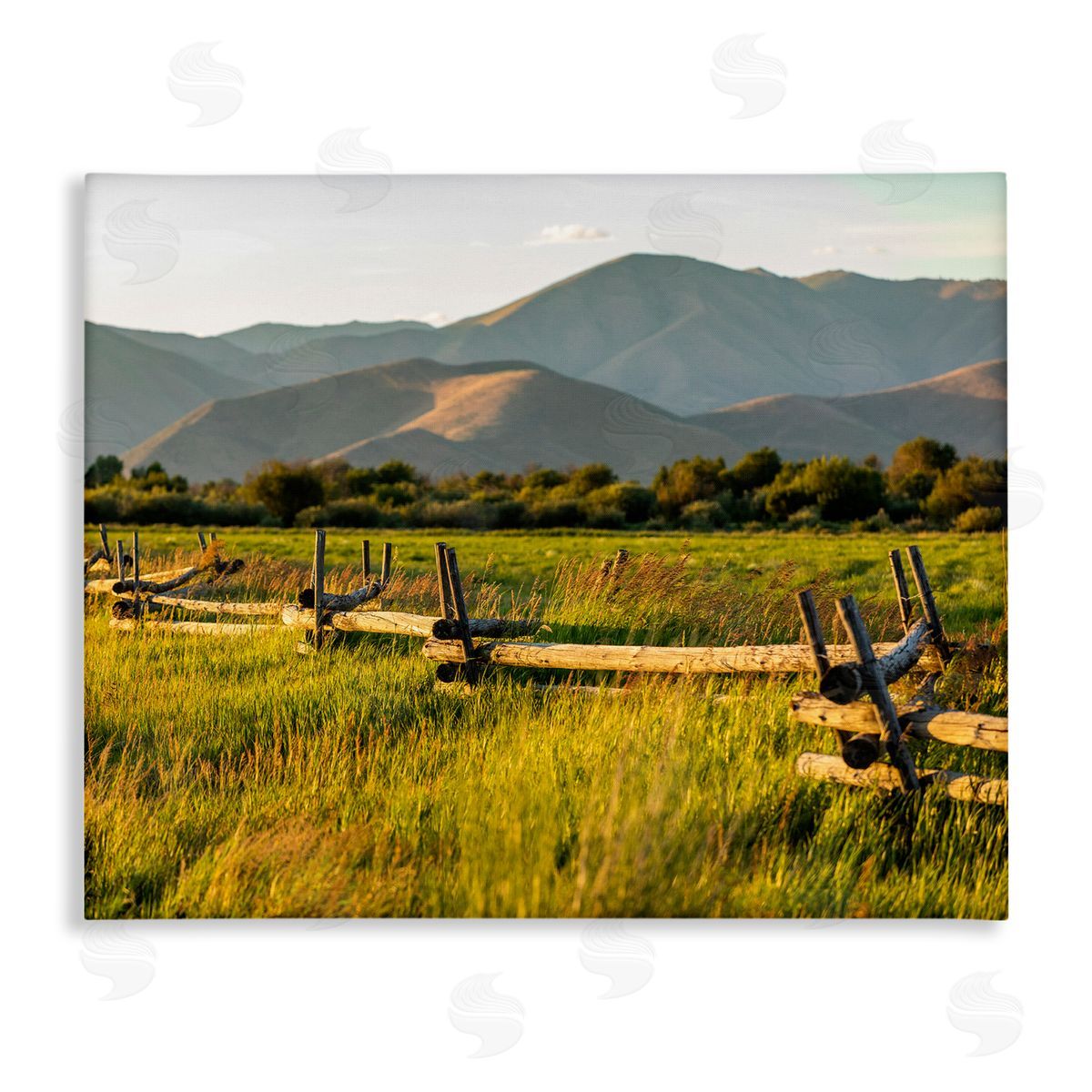 Steve Smith Grassland Farm Fence Countryside Sunny Mountain Scene Stretched Canvas Wall Art Print