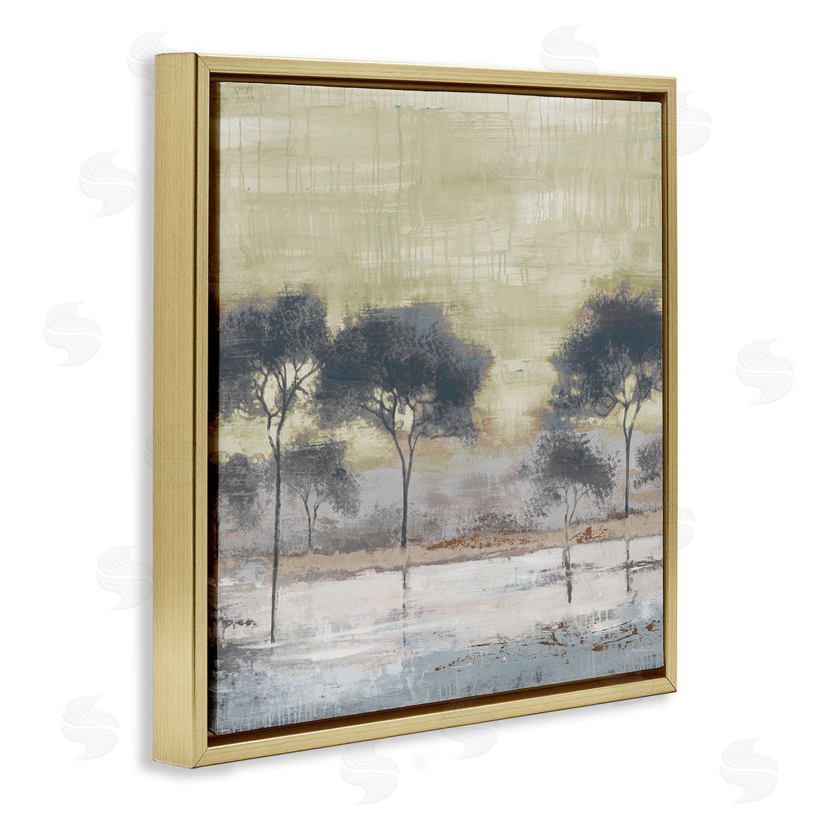 Liz Jardine Marshland Trees Water Surface Reflection Nature Scene Gold Floating Frame Canvas Wall Art Print