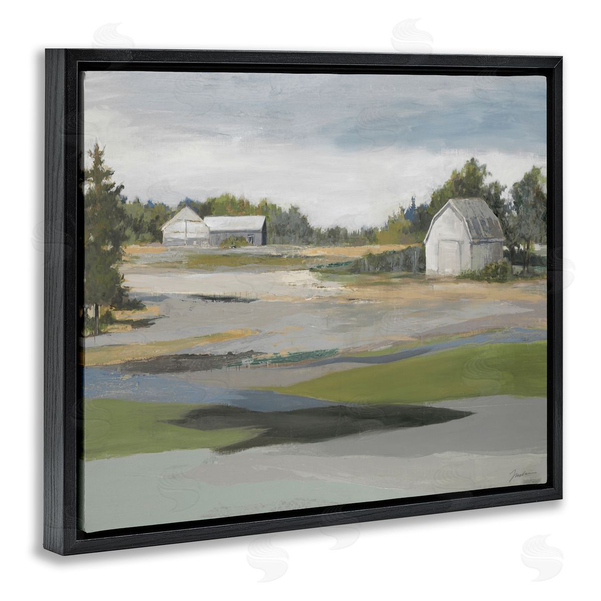 Liz Jardine Rural Farmland Vast Country Barn Agricultural Field  Black Floating Frame Canvas Wall Art Print