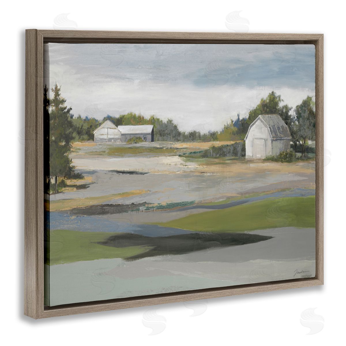 Liz Jardine Rural Farmland Vast Country Barn Agricultural Field  Brown Floating Frame Canvas Wall Art Print