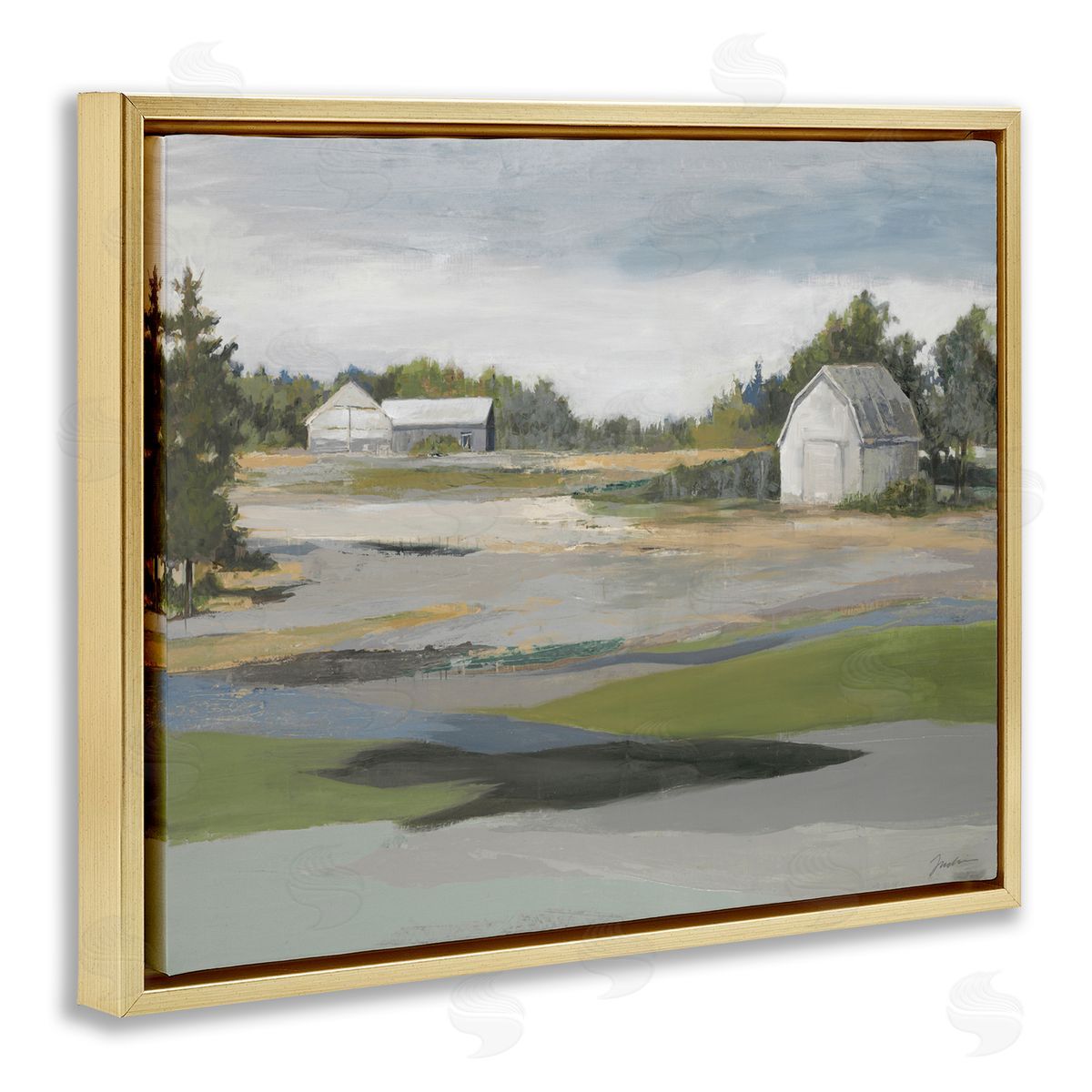 Liz Jardine Rural Farmland Vast Country Barn Agricultural Field  Gold Floating Frame Canvas Wall Art Print