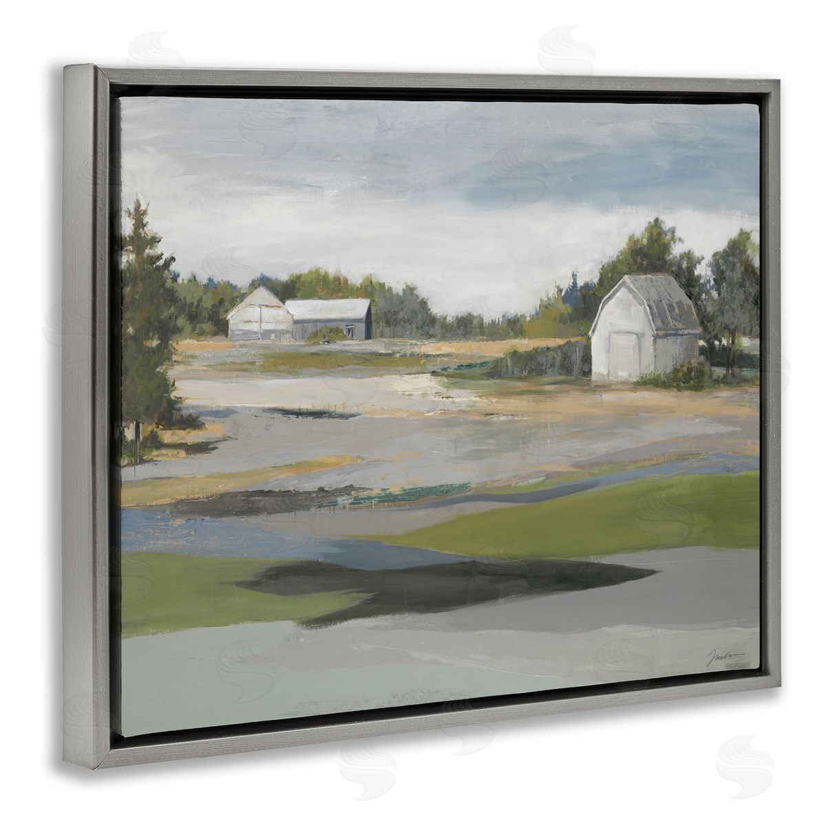Liz Jardine Rural Farmland Vast Country Barn Agricultural Field  Gray Floating Frame Canvas Wall Art Print