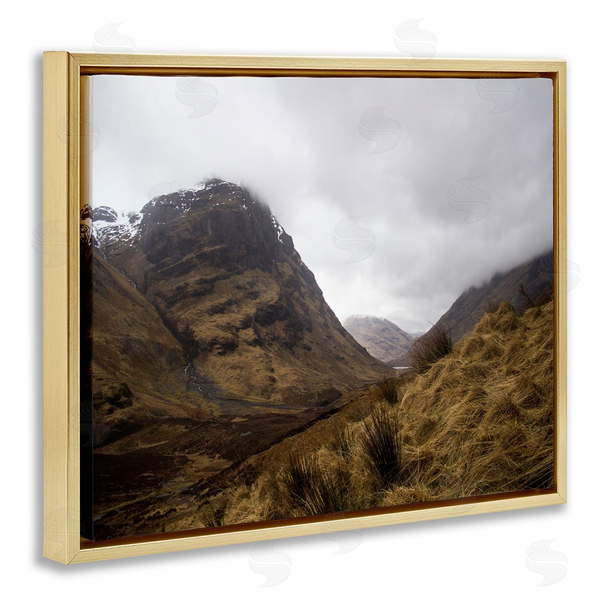 Stupell Studio Desert Hill Peaks Arid Vegetation Heavy Clouds Gold Floating Frame Canvas Wall Art Print