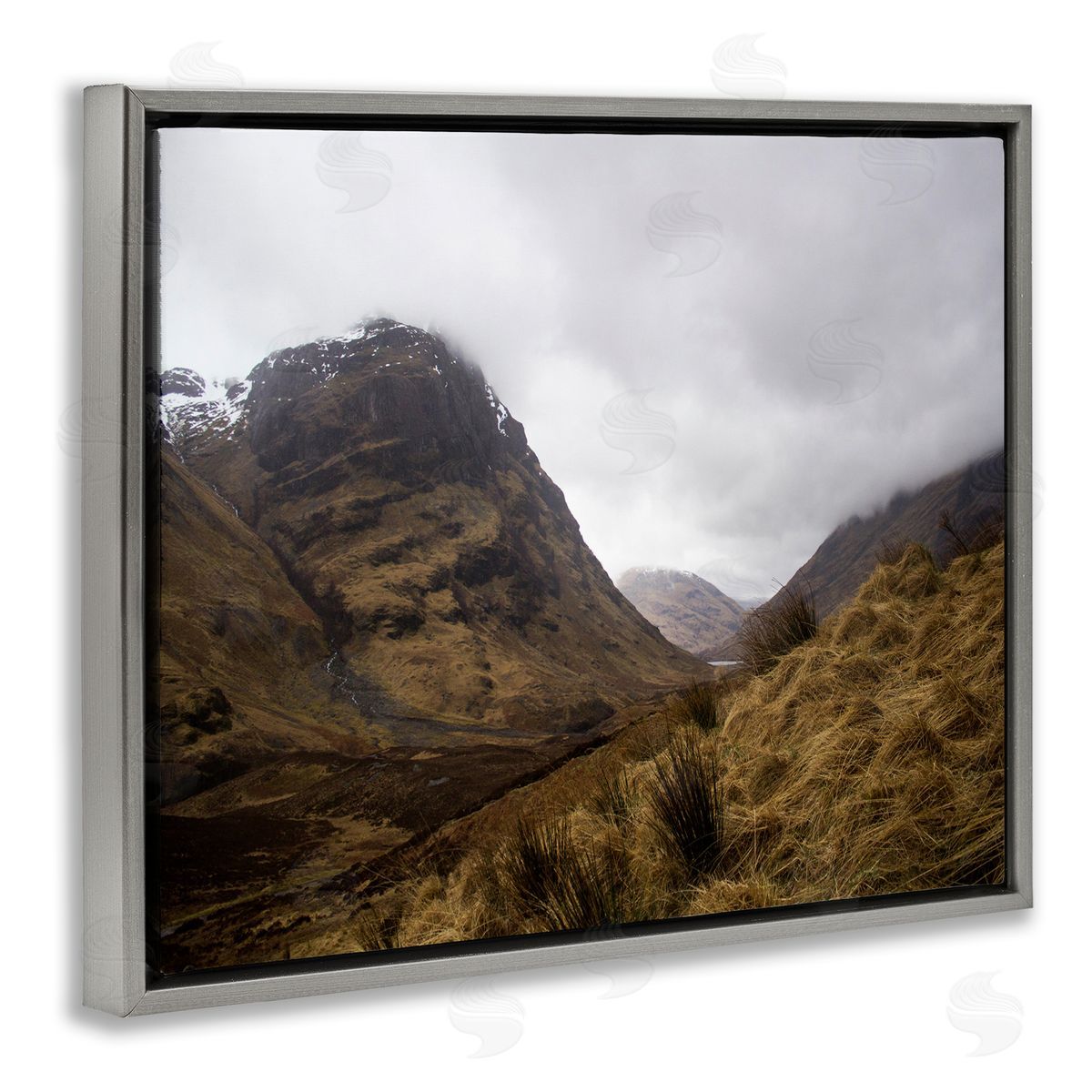 Stupell Studio Desert Hill Peaks Arid Vegetation Heavy Clouds Gray Floating Frame Canvas Wall Art Print