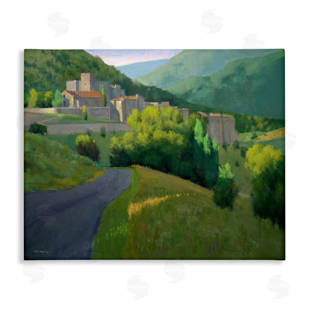 Ian Roberts Winding Road Path Distant Rural Farm Town  Stretched Canvas Wall Art Print