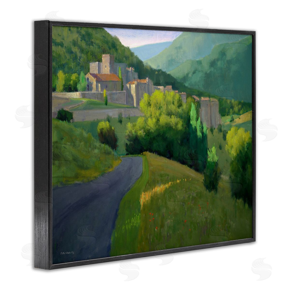 Ian Roberts Winding Road Path Distant Rural Farm Town  Black Framed Giclee Wall Art Print