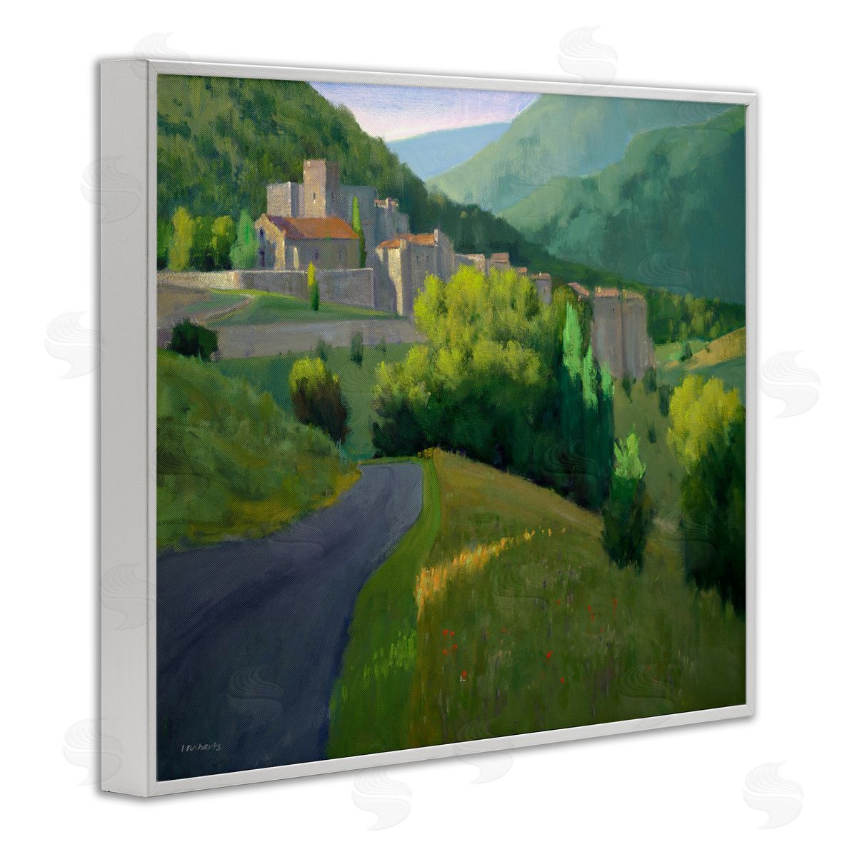 Ian Roberts Winding Road Path Distant Rural Farm Town  White Framed Giclee Wall Art Print