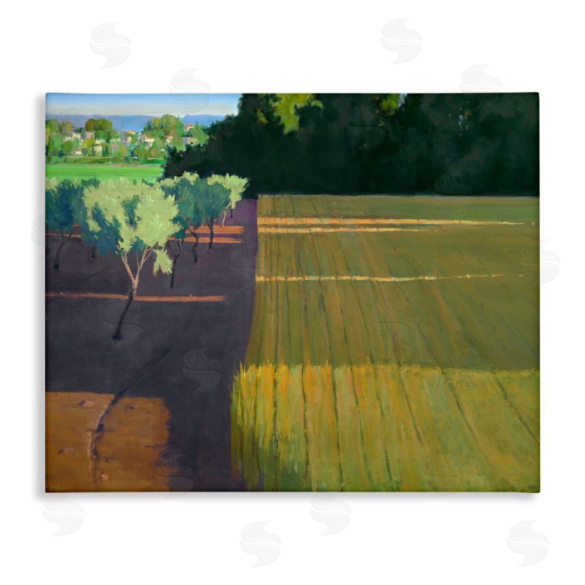 Ian Roberts Orderly Orchard Farm Land Vast Grassland Field Stretched Canvas Wall Art Print