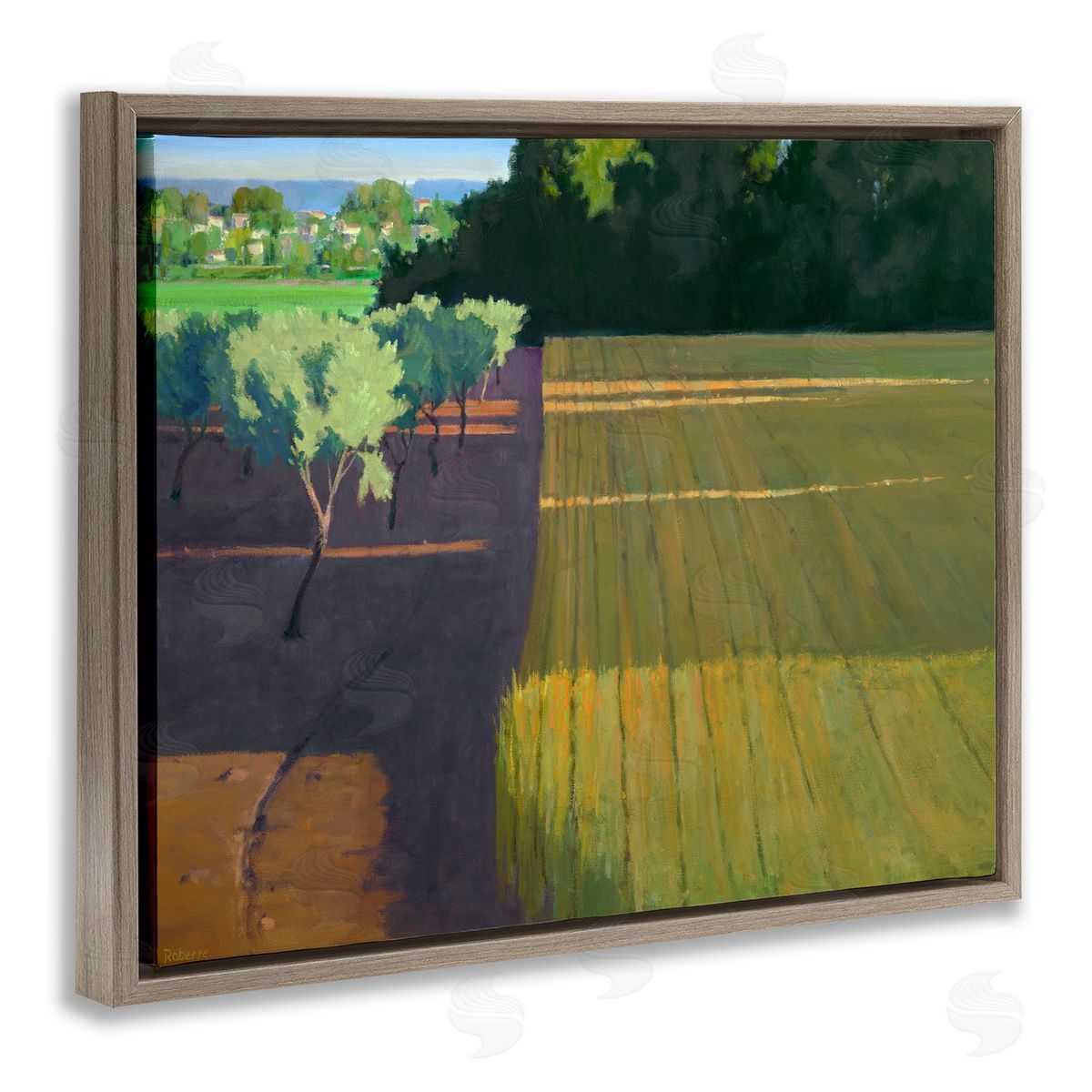 Ian Roberts Orderly Orchard Farm Land Vast Grassland Field Brown Floating Frame Canvas Wall Art Print
