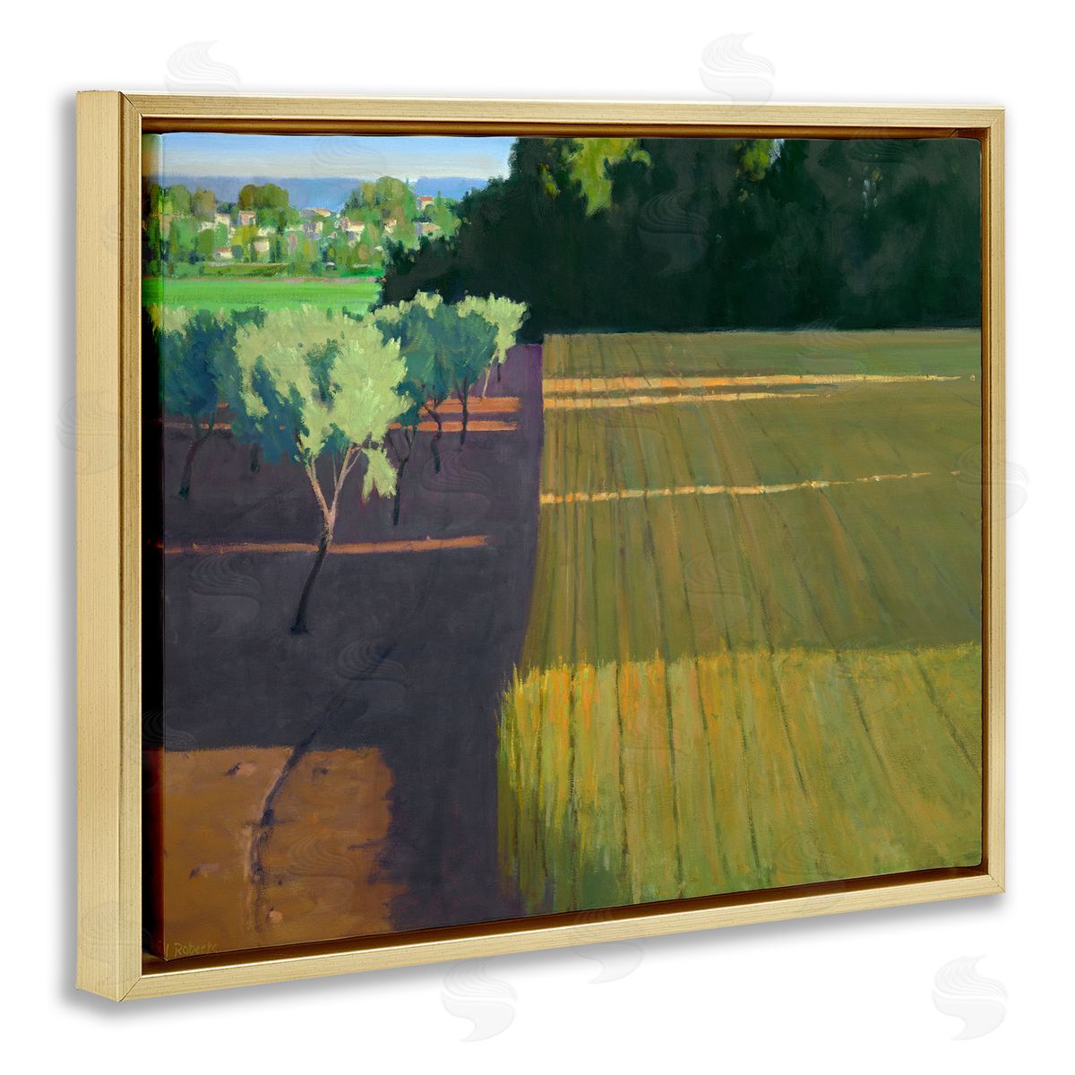 Ian Roberts Orderly Orchard Farm Land Vast Grassland Field Gold Floating Frame Canvas Wall Art Print