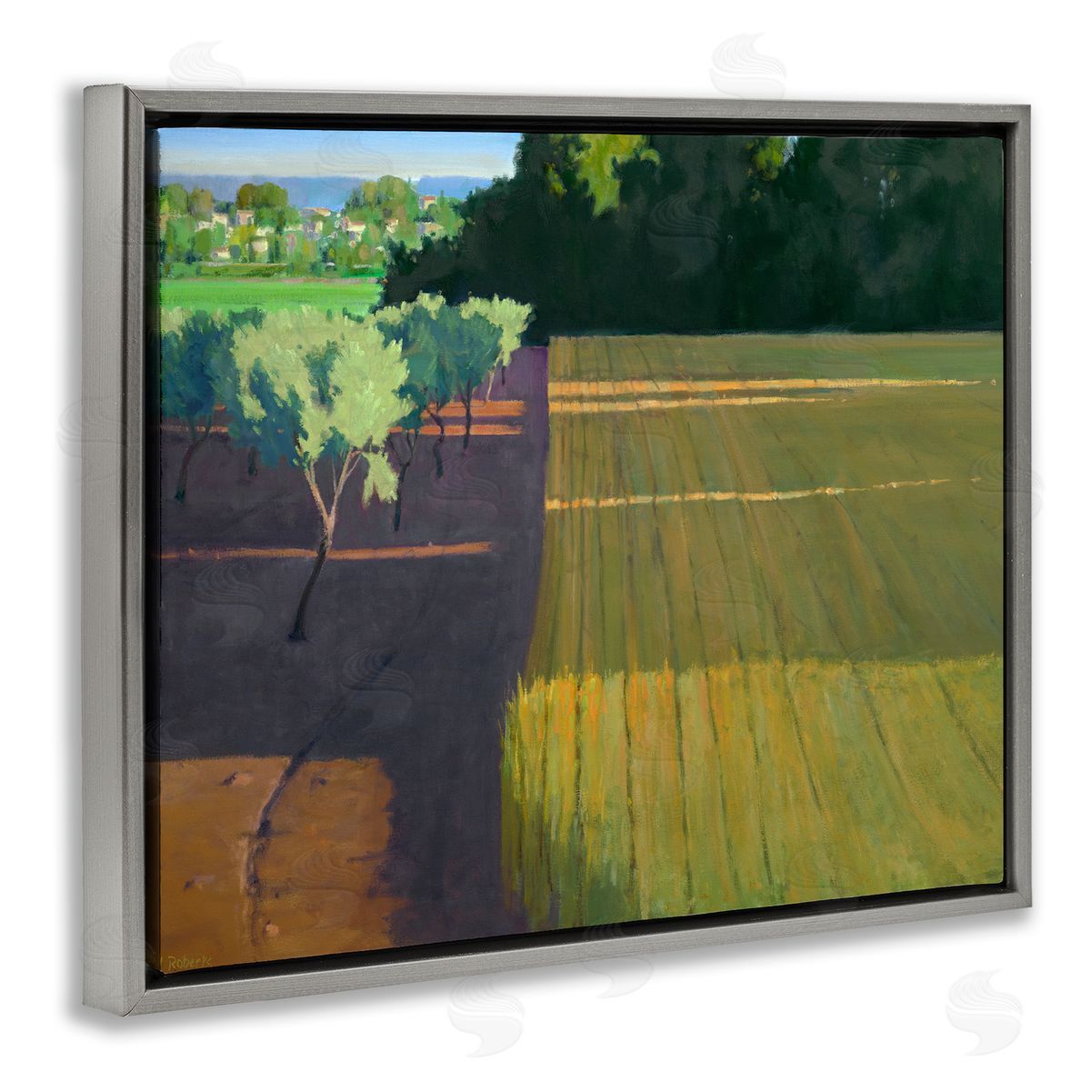 Ian Roberts Orderly Orchard Farm Land Vast Grassland Field Gray Floating Frame Canvas Wall Art Print