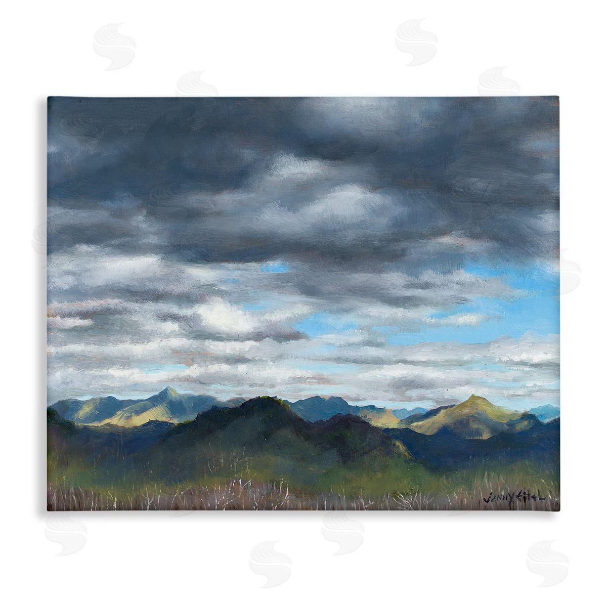 Jen Eitel Overhanging Clouds Rural Mountain Range Peaks Landscape Stretched Canvas Wall Art Print