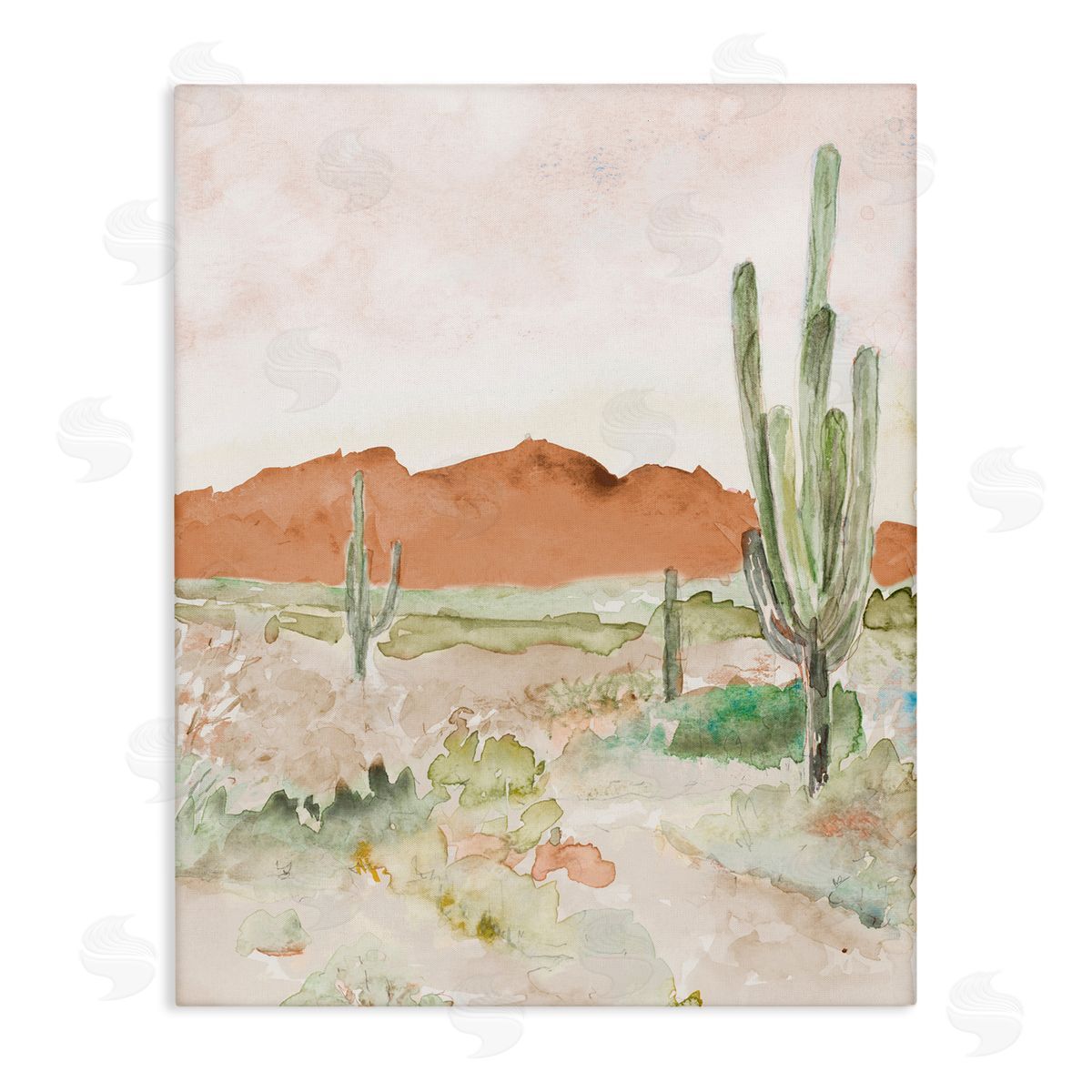 Lanie Loreth Cactus Plants Dry Desert Scene Distant Cliffs Stretched Canvas Wall Art Print