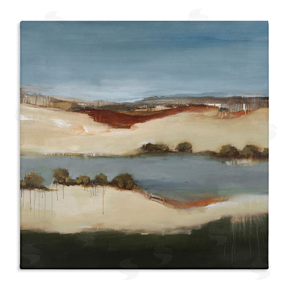 Lisa Ridgers River Flowing Clear Sky Nature Paint Drip Detail Stretched Canvas Wall Art Print