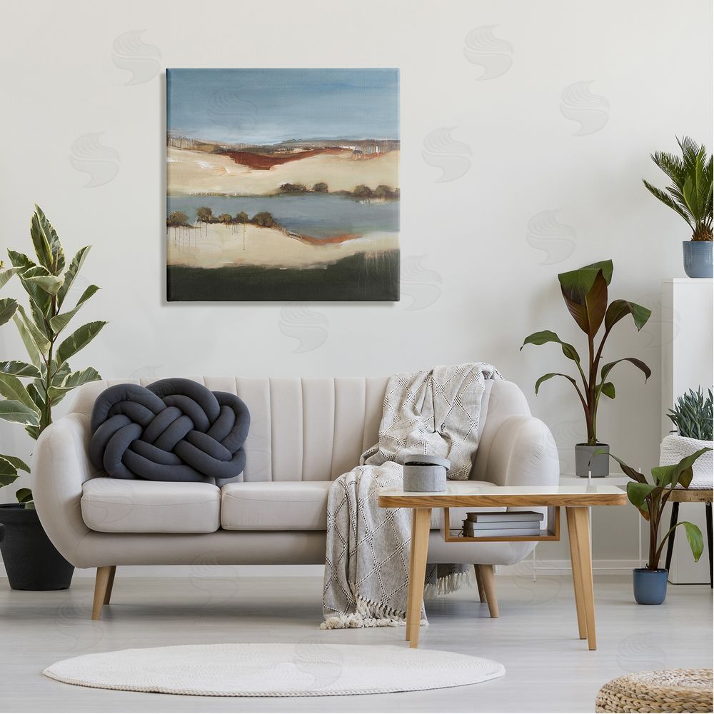 Lisa Ridgers River Flowing Clear Sky Nature Paint Drip Detail Canvas Wall Art in Room