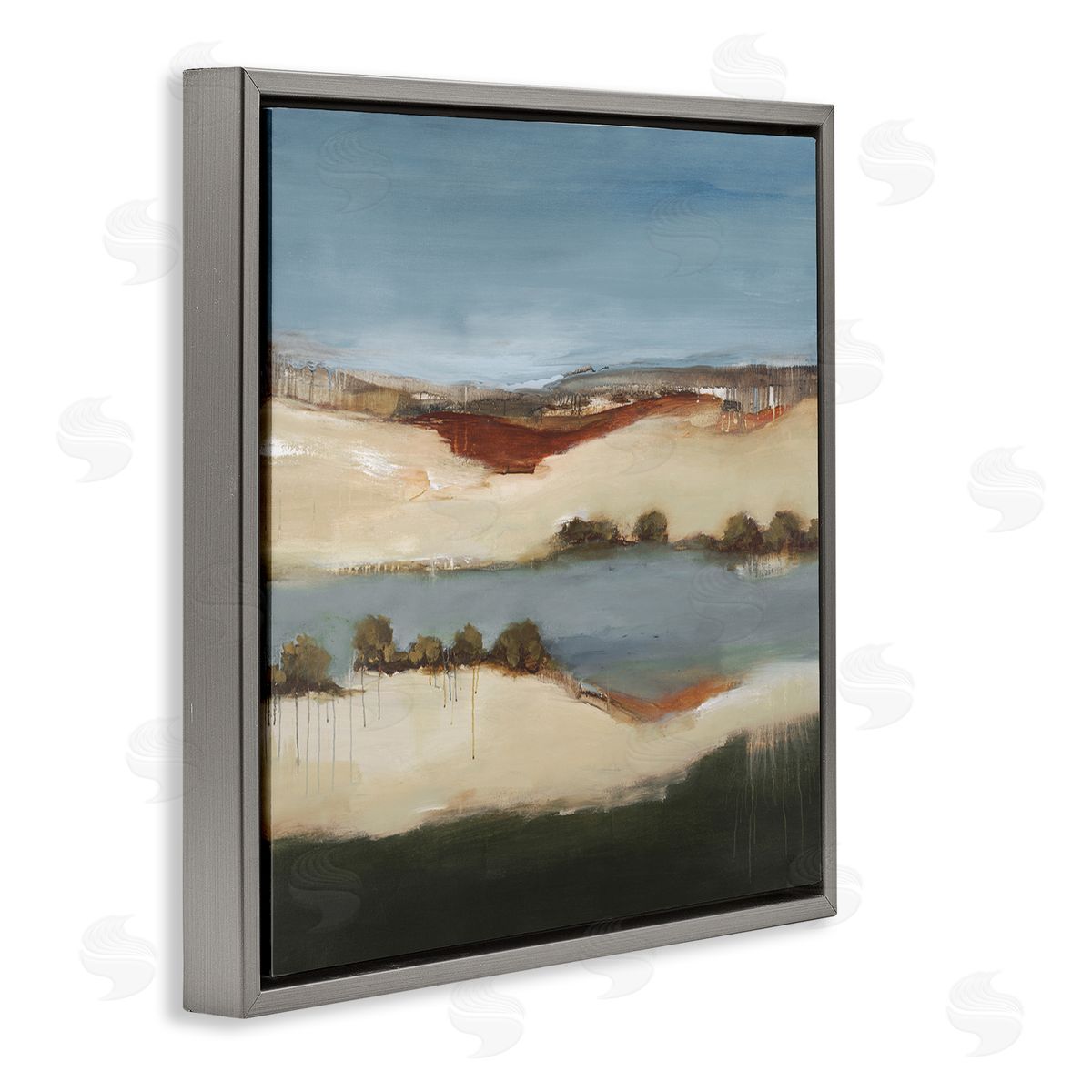 Lisa Ridgers River Flowing Clear Sky Nature Paint Drip Detail Gray Floating Frame Canvas Wall Art Print