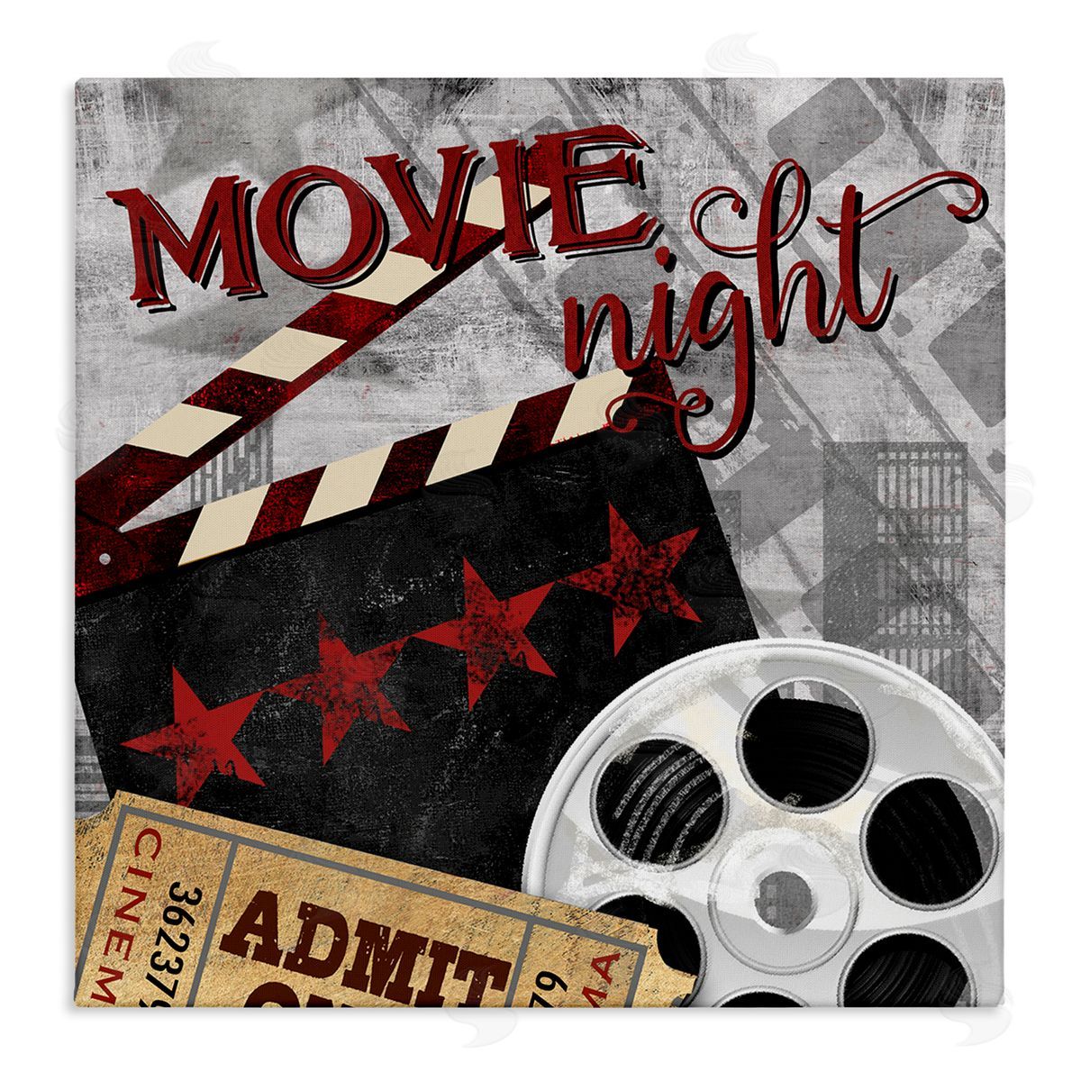 Conrad Knutsen Movie Night Cinema Reel Entertainment Ticket Sign Stretched Canvas Wall Art Print