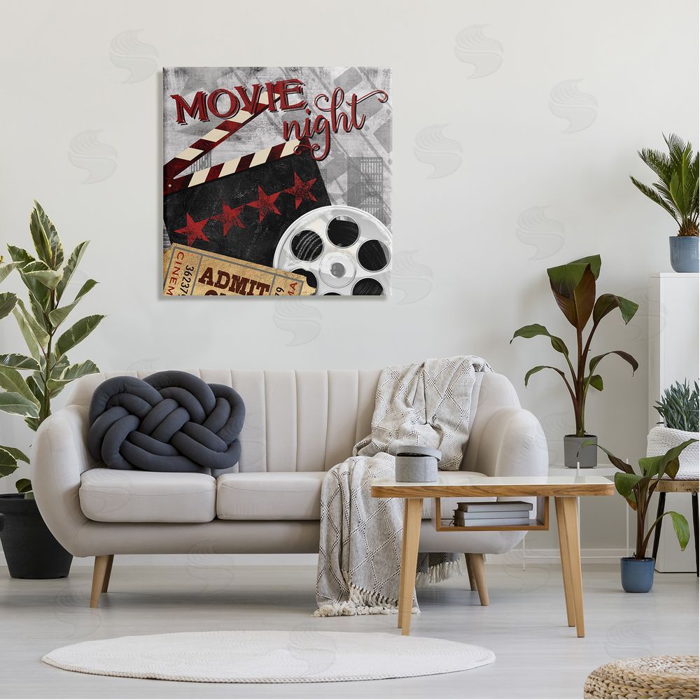 Conrad Knutsen Movie Night Cinema Reel Entertainment Ticket Sign Canvas Wall Art in Room