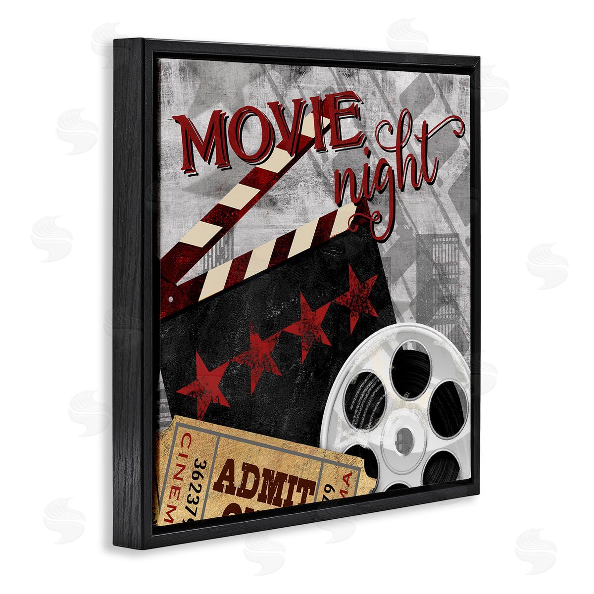 Conrad Knutsen Movie Night Cinema Reel Entertainment Ticket Sign Black Floating Frame Canvas Wall Art Print