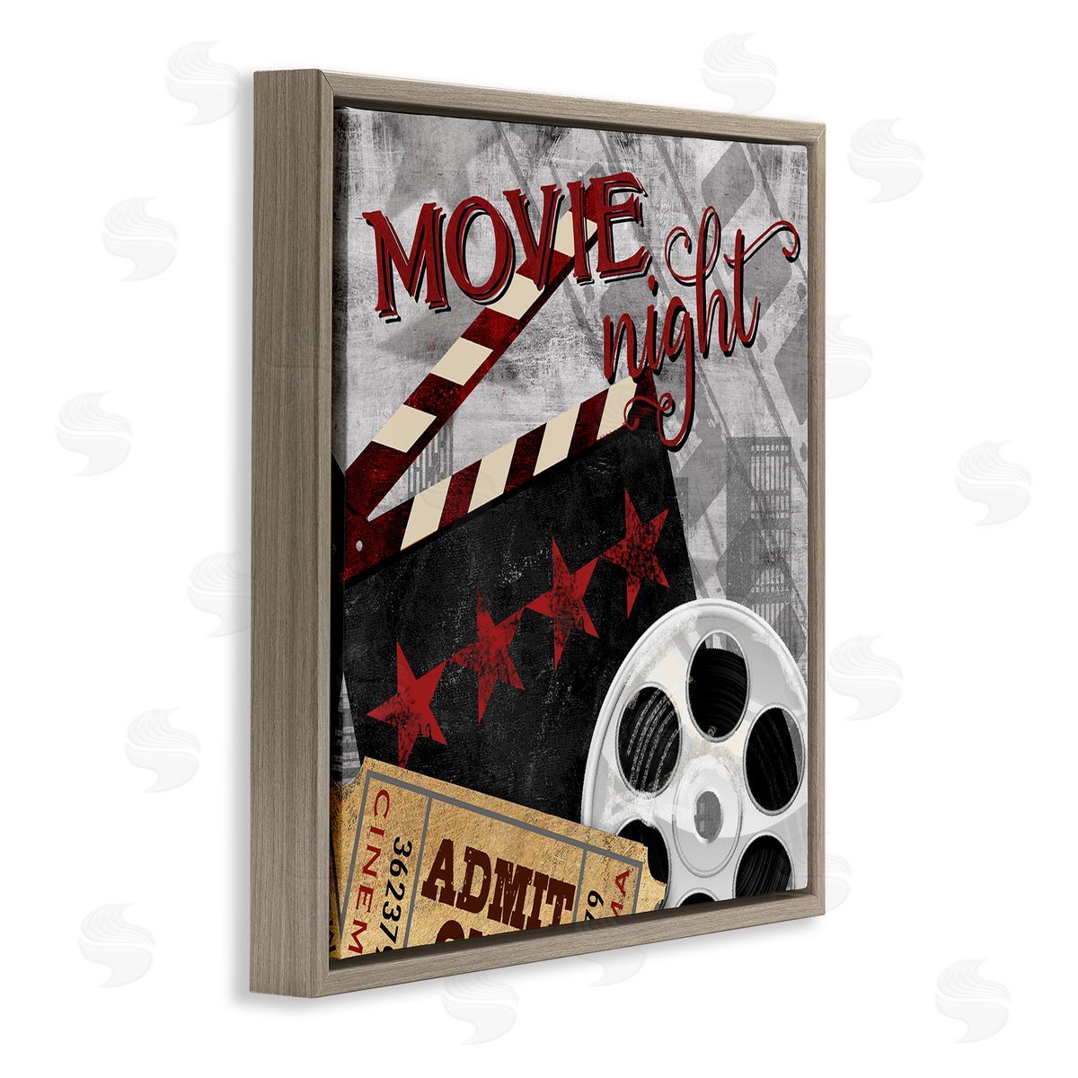 Conrad Knutsen Movie Night Cinema Reel Entertainment Ticket Sign Brown Floating Frame Canvas Wall Art Print