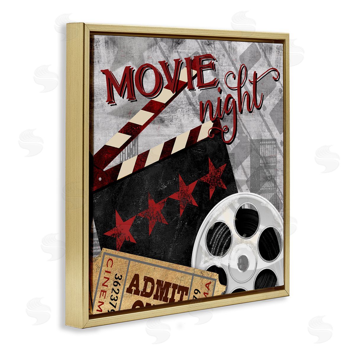 Conrad Knutsen Movie Night Cinema Reel Entertainment Ticket Sign Gold Floating Frame Canvas Wall Art Print