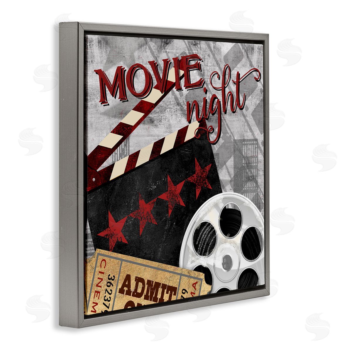 Conrad Knutsen Movie Night Cinema Reel Entertainment Ticket Sign Gray Floating Frame Canvas Wall Art Print