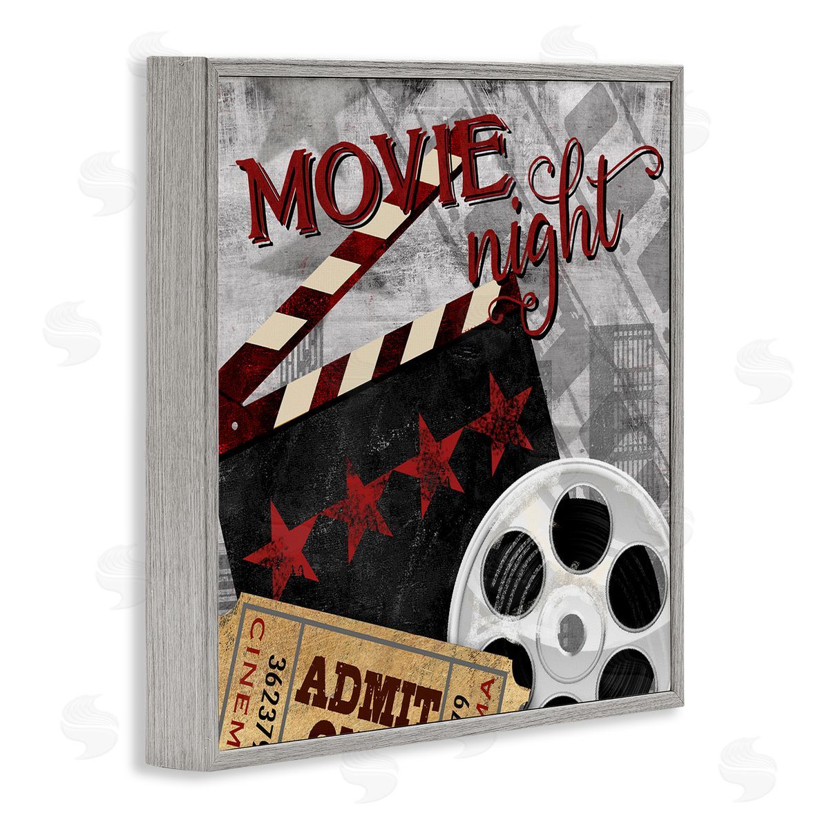 Conrad Knutsen Movie Night Cinema Reel Entertainment Ticket Sign Gray Framed Glicee Wall Art Print