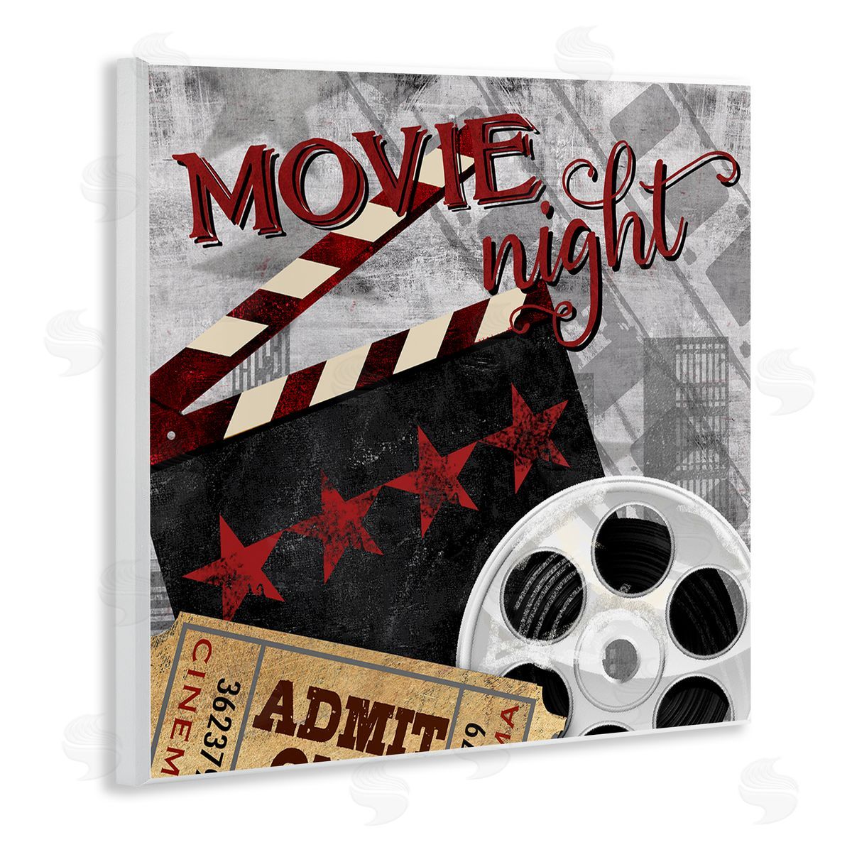 Conrad Knutsen Movie Night Cinema Reel Entertainment Ticket Sign Wooden Wall Plaque Art Print