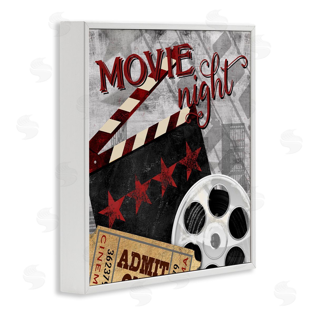 Conrad Knutsen Movie Night Cinema Reel Entertainment Ticket Sign White Framed Glicee Wall Art Print