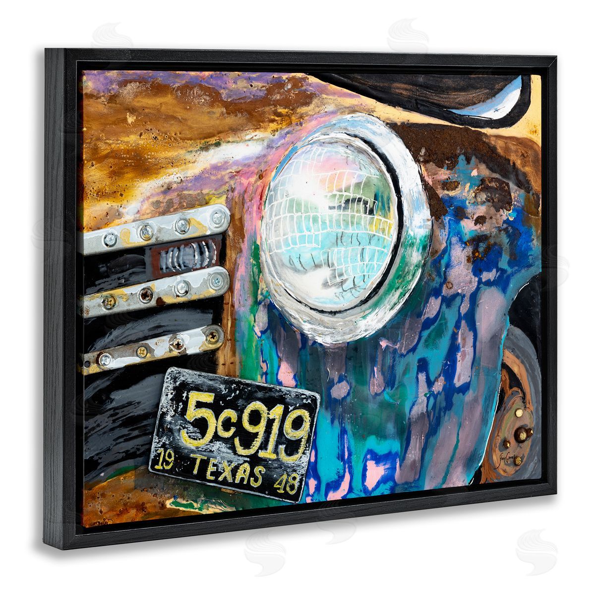 Stacy Gresell Up-Close Texas Car Headlight Modern Street  Black Floating Frame Canvas Wall Art Print