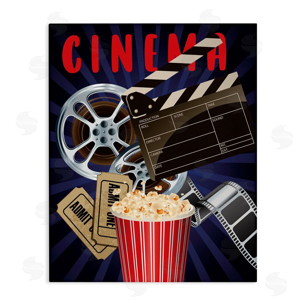 Yvonne Coleman Burney Cinema Movie Reel Popcorn Entertainment Sign Stretched Canvas Wall Art Print