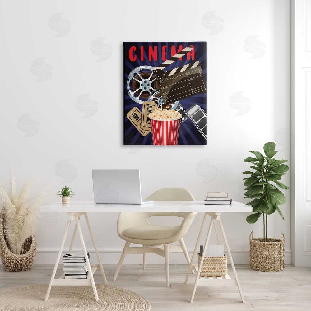 Yvonne Coleman Burney Cinema Movie Reel Popcorn Entertainment Sign Canvas Wall Art Print in Room