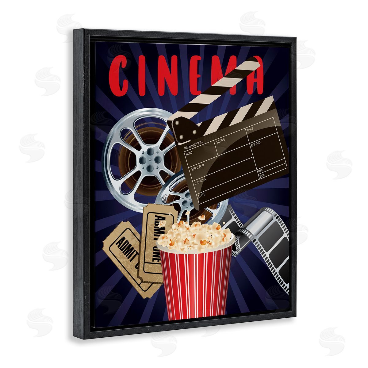 Yvonne Coleman Burney Cinema Movie Reel Popcorn Entertainment Sign Black Floating Frame Canvas Wall Art Print