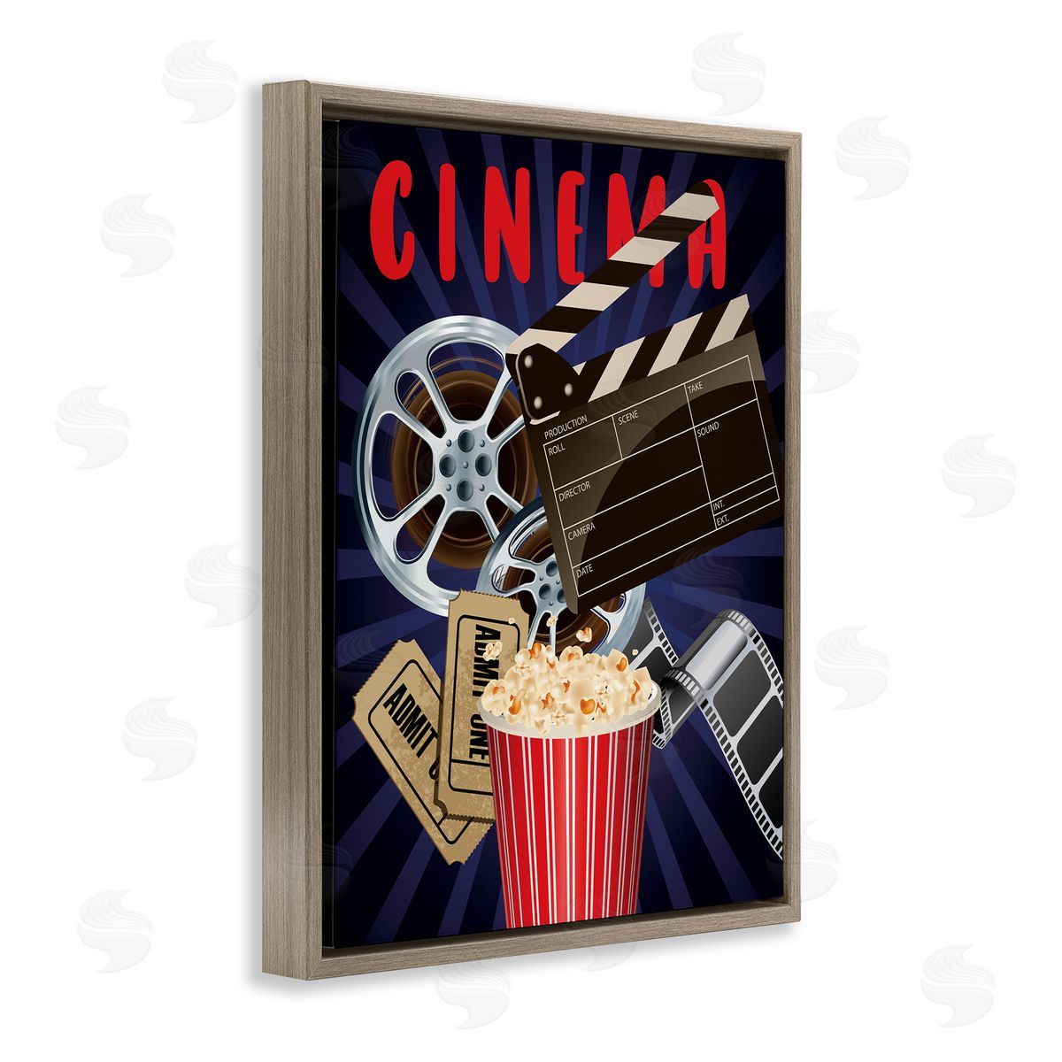 Yvonne Coleman Burney Cinema Movie Reel Popcorn Entertainment Sign Brown Floating Frame Canvas Wall Art Print
