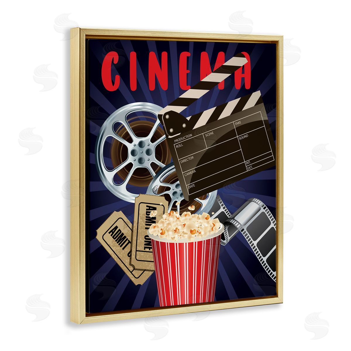 Yvonne Coleman Burney Cinema Movie Reel Popcorn Entertainment Sign Gold Floating Frame Canvas Wall Art Print