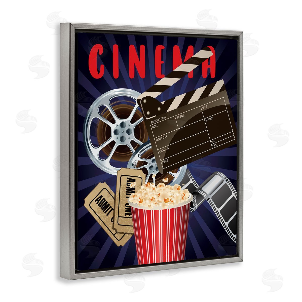 Yvonne Coleman Burney Cinema Movie Reel Popcorn Entertainment Sign Gray Floating Frame Canvas Wall Art Print