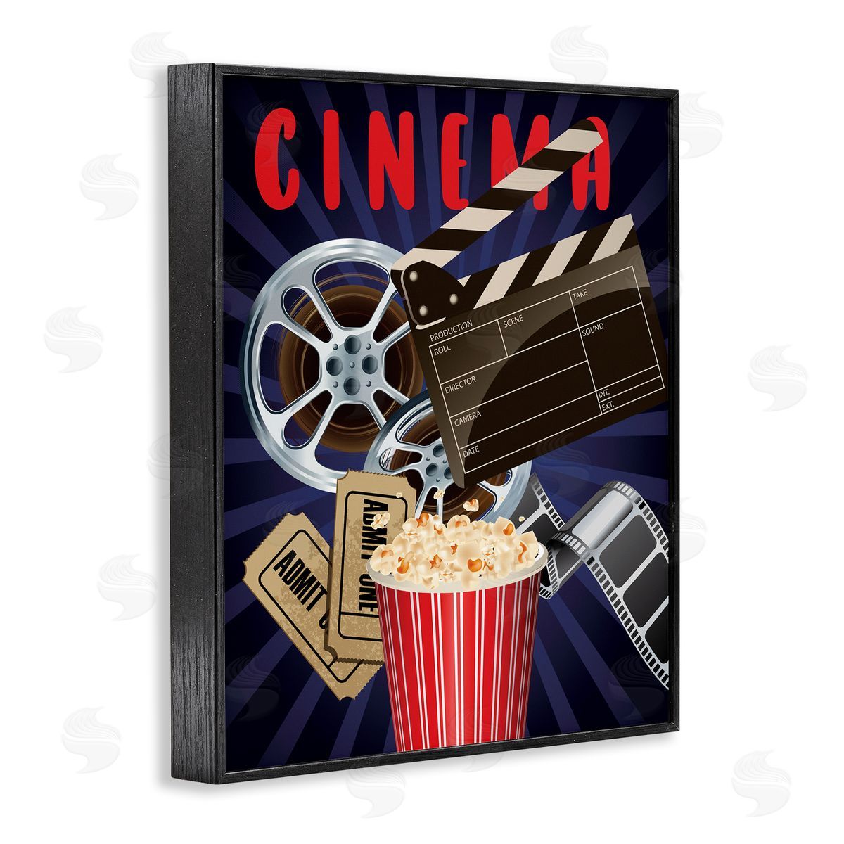 Yvonne Coleman Burney Cinema Movie Reel Popcorn Entertainment Sign Black Framed Giclee Wall Art Print