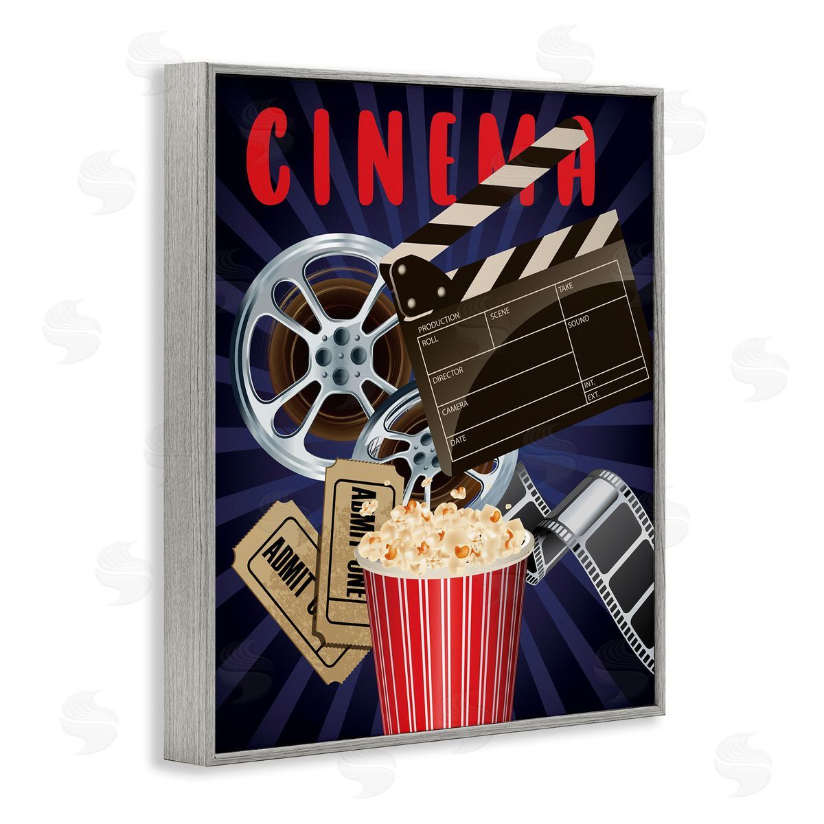 Yvonne Coleman Burney Cinema Movie Reel Popcorn Entertainment Sign Gray Framed Giclee Wall Art Print