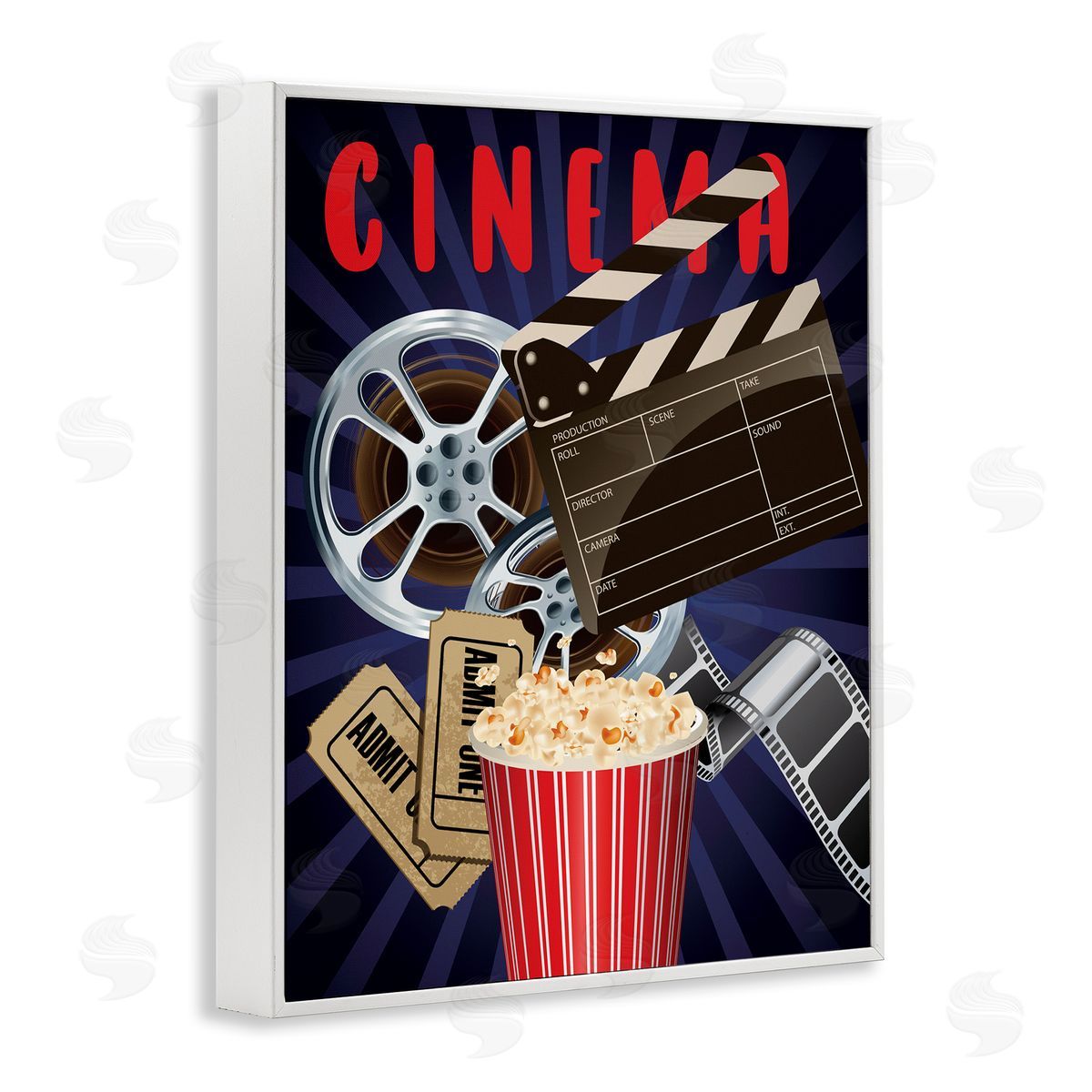 Yvonne Coleman Burney Cinema Movie Reel Popcorn Entertainment Sign White Framed Giclee Wall Art Print