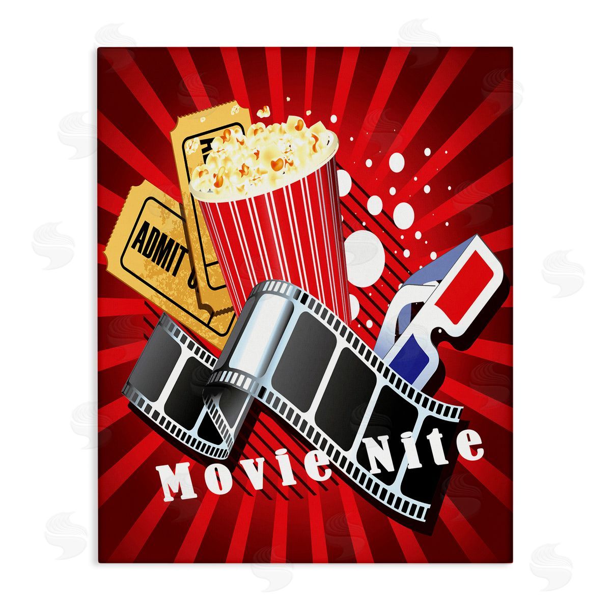 Yvonne Coleman Burney Movie Nite Striped Vintage Cinema Popcorn Sign Stretched Canvas Wall Art Print