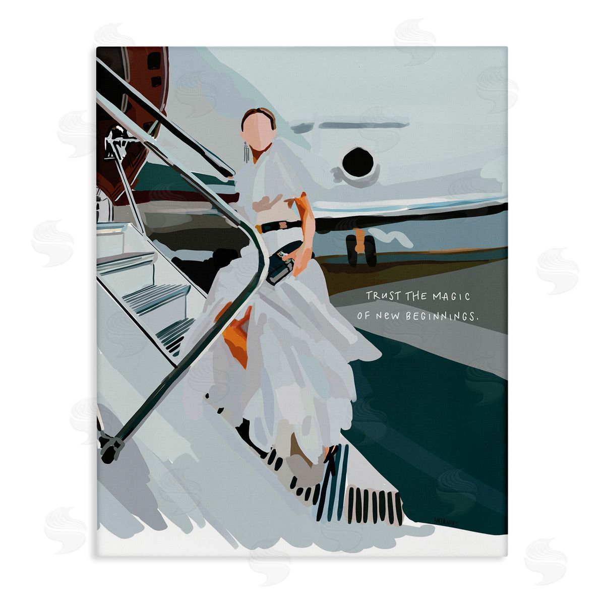 Amelia Noyes Magic of New Beginnings Uplifting Woman Boarding Airplane  Stretched Canvas Wall Art Print