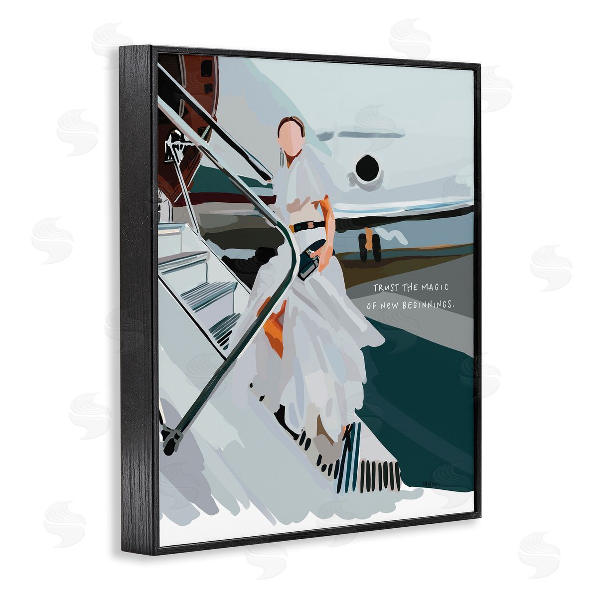Amelia Noyes Magic of New Beginnings Uplifting Woman Boarding Airplane  Black Framed Giclee Wall Art Print