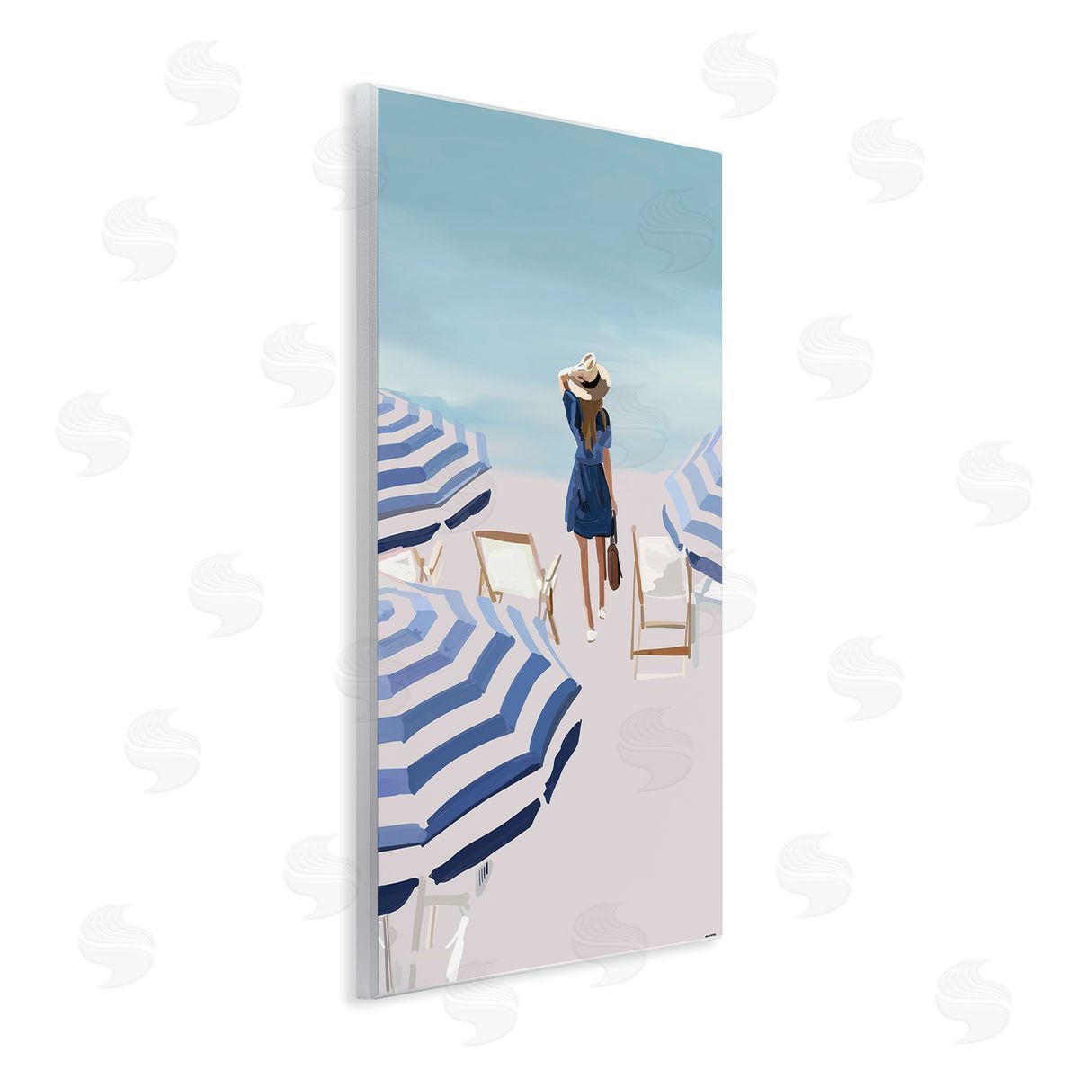 Amelia Noyes Woman Enjoying Beach Shore Umbrellas Coastal Scene Wall Plaque Art Print